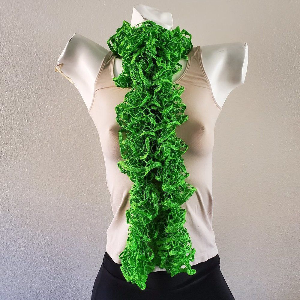 BOGO Scarf Sale - Hand Crafted crochet green ruffle scarf